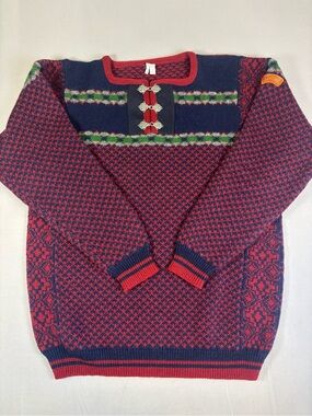 Men's Vintage Sondre Classic Patterned Crew Sweater 100% Wool Medium